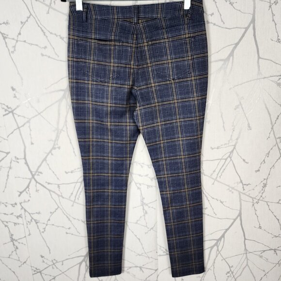 Avec Les Filles Blue Plaid Stretch Knit High Rise Skinny Pants - Picture 2 of 7